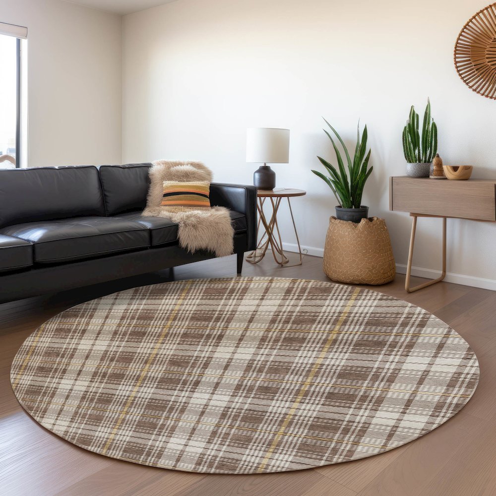 Premium Machine Washable Mayfield AMF993 Brown 8' x 8' Round Rug. Picture 5
