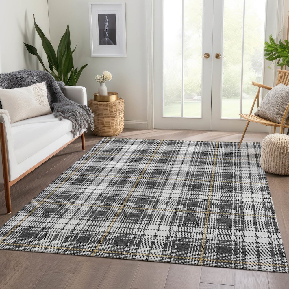 Premium Machine Washable Mayfield AMF993 Charcoal 2'6" x 3'10" Rug. Picture 6