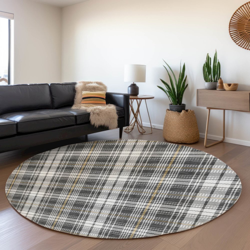 Premium Machine Washable Mayfield AMF993 Charcoal 8' x 8' Round Rug. Picture 5