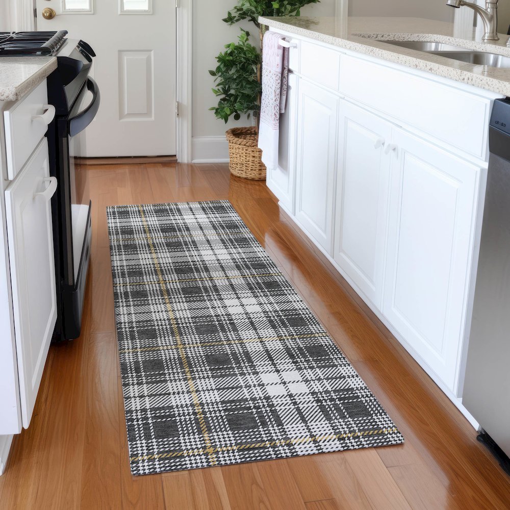 Premium Machine Washable Mayfield AMF993 Charcoal 2'3" x 7'6" Runner Rug. Picture 5