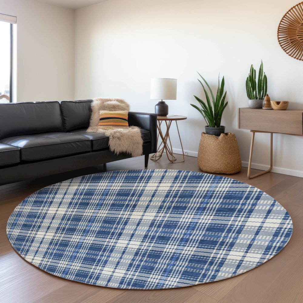 Premium Machine Washable Mayfield AMF993 Navy 8' x 8' Round Rug. Picture 5