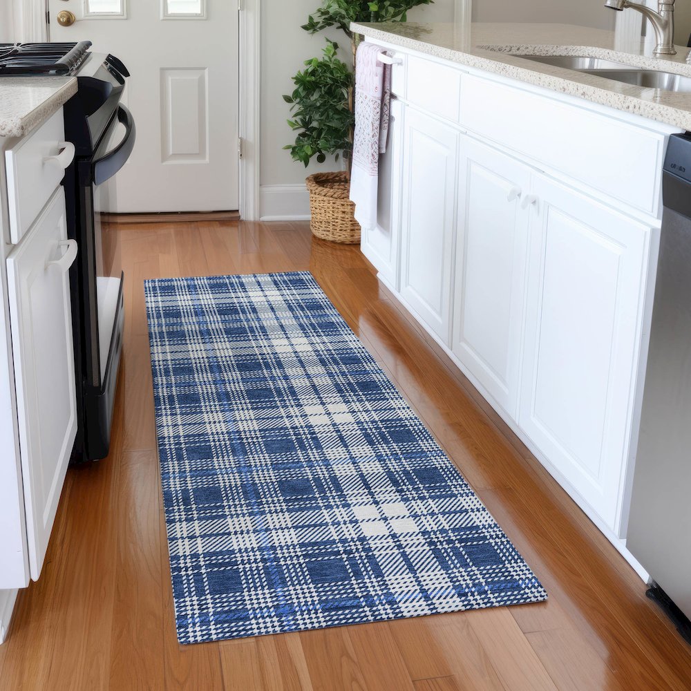 Premium Machine Washable Mayfield AMF993 Navy 2'3" x 7'6" Runner Rug. Picture 5