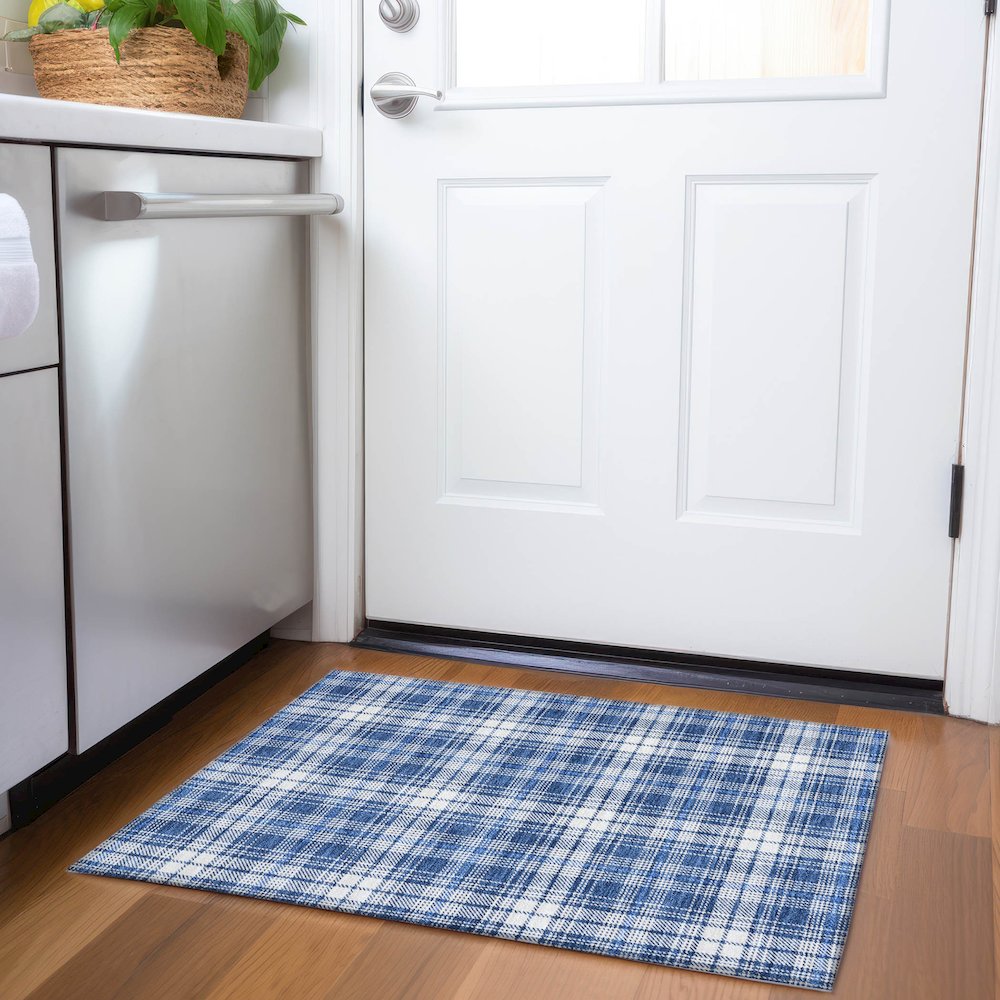 Premium Machine Washable Mayfield AMF993 Navy 1'8" x 2'6" Rug. Picture 5