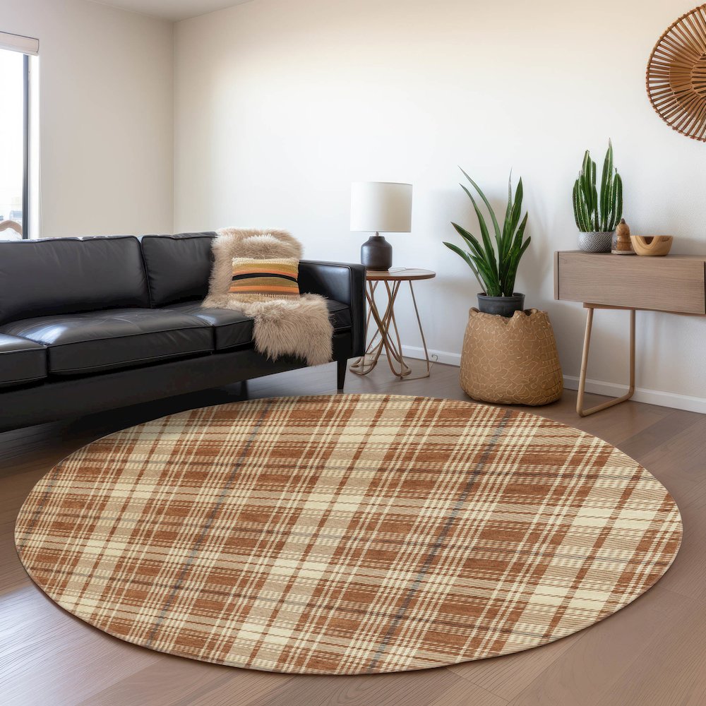 Premium Machine Washable Mayfield AMF993 Paprika 8' x 8' Round Rug. Picture 5