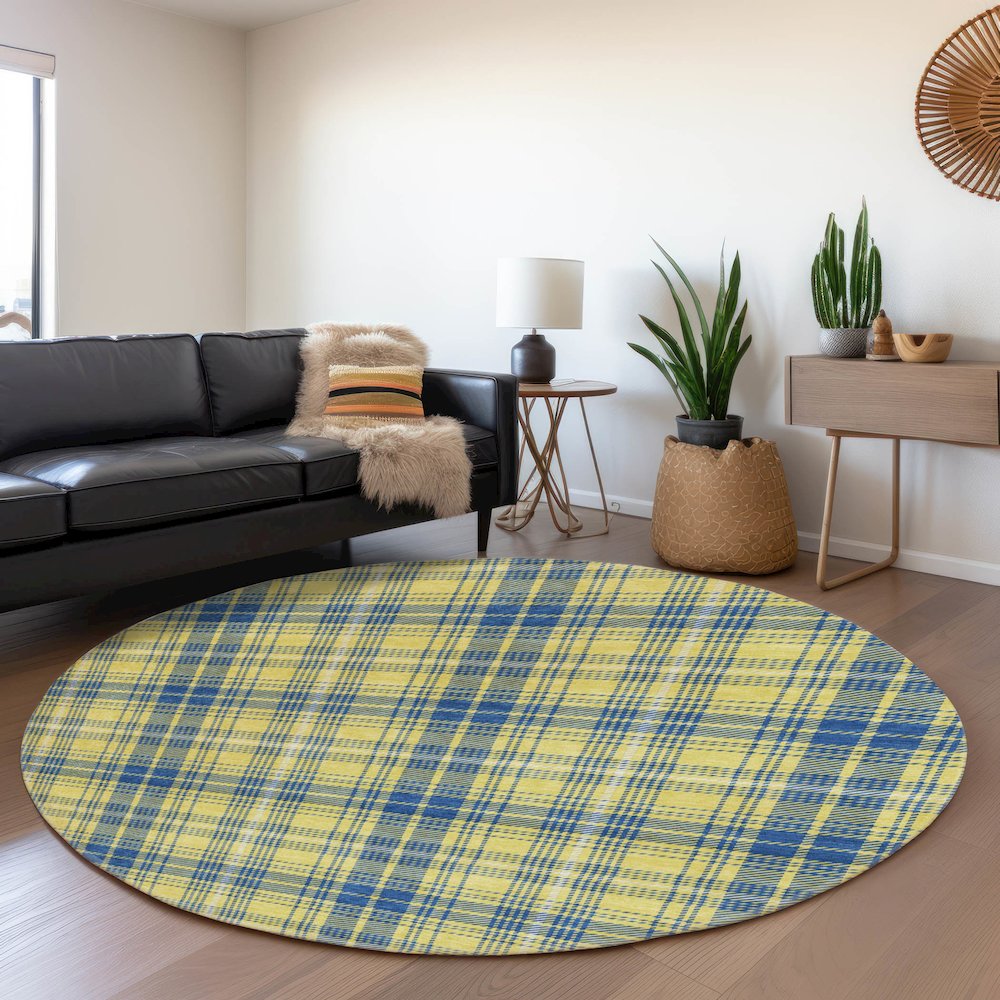 Premium Machine Washable Mayfield AMF993 Yellow 8' x 8' Round Rug. Picture 5