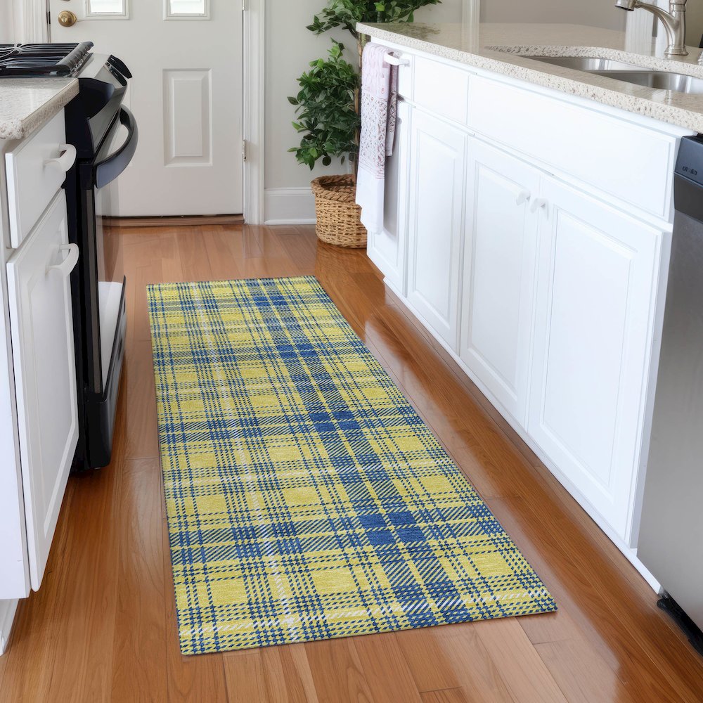 Premium Machine Washable Mayfield AMF993 Yellow 2'3" x 7'6" Runner Rug. Picture 5