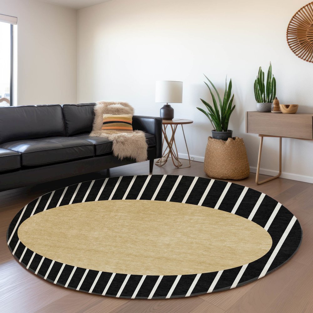 Premium Machine Washable Mayfield AMF994 Black 8' x 8' Round Rug. Picture 5