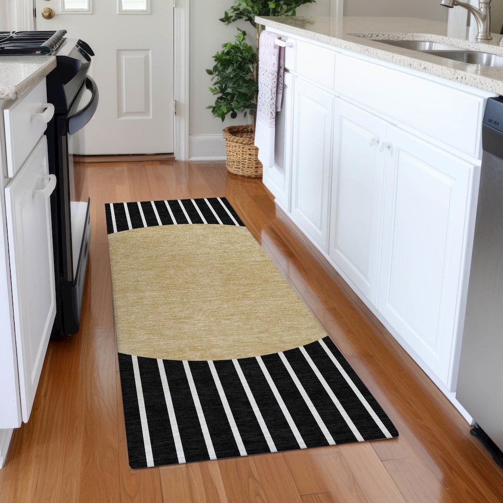 Premium Machine Washable Mayfield AMF994 Black 2'3" x 7'6" Runner Rug. Picture 5