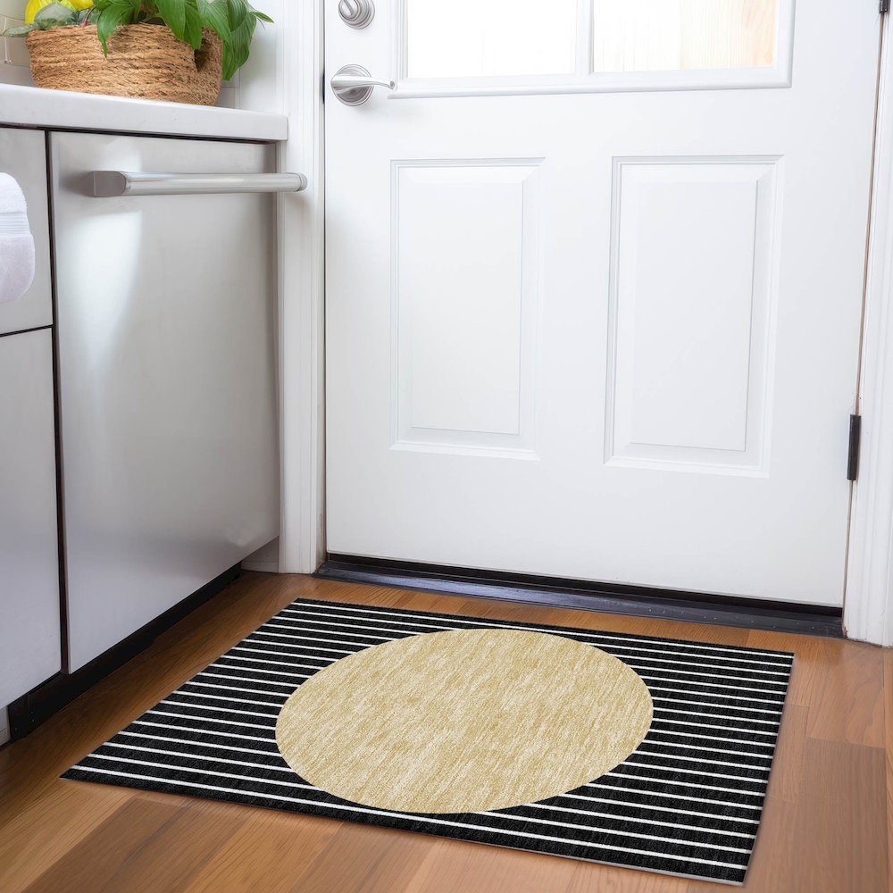 Premium Machine Washable Mayfield AMF994 Black 1'8" x 2'6" Rug. Picture 5