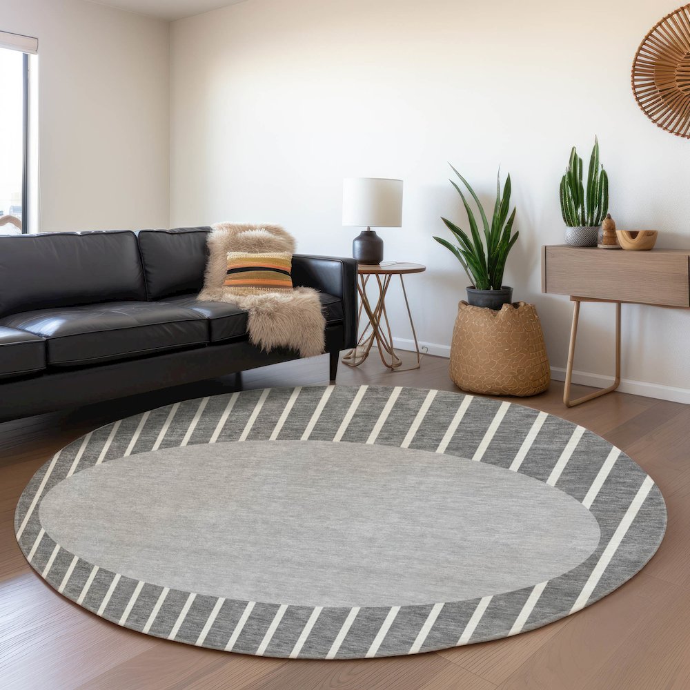 Premium Machine Washable Mayfield AMF994 Gray 8' x 8' Round Rug. Picture 5