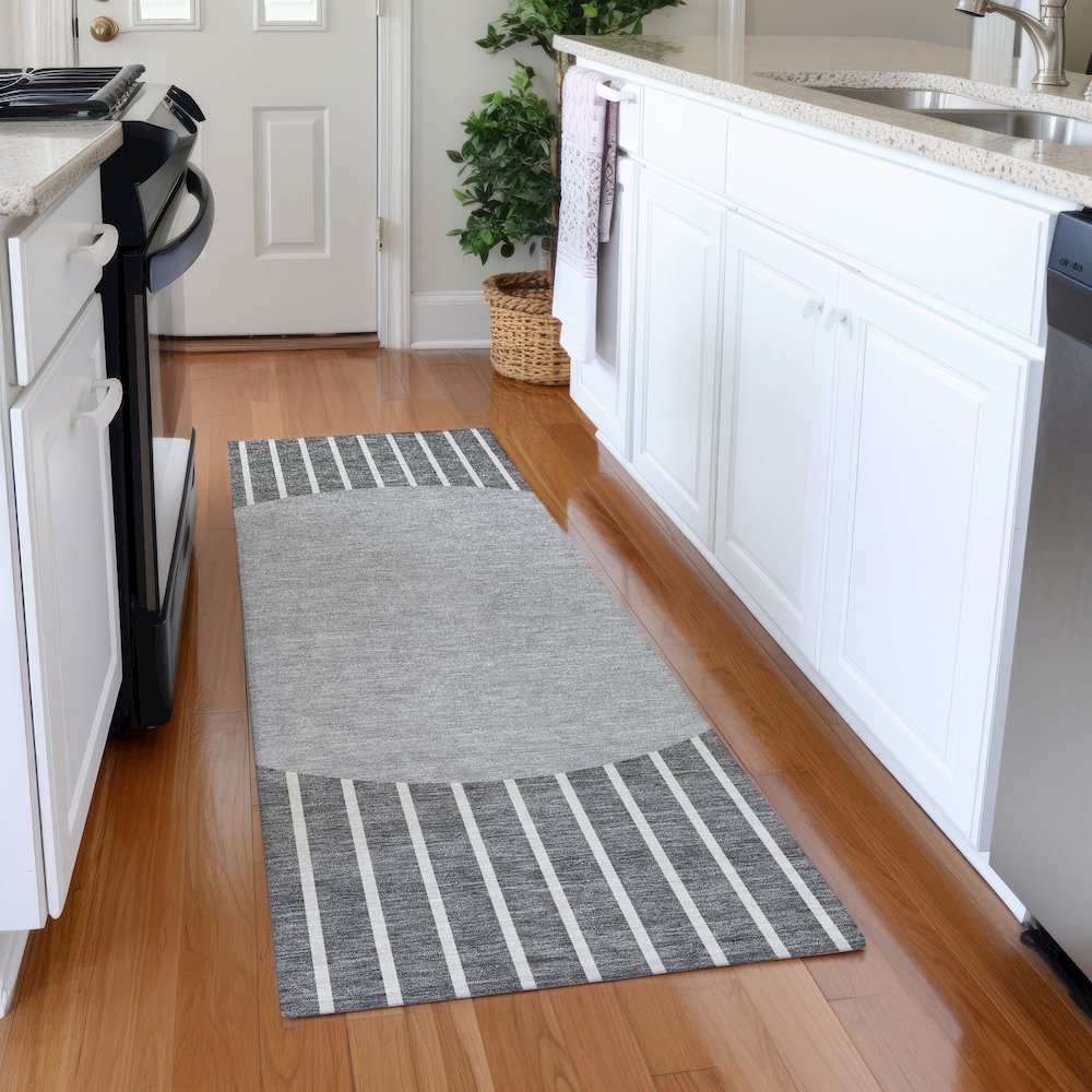 Premium Machine Washable Mayfield AMF994 Gray 2'3" x 7'6" Runner Rug. Picture 5