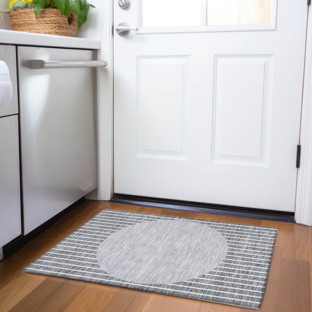 Premium Machine Washable Mayfield AMF994 Gray 1'8" x 2'6" Rug. Picture 5