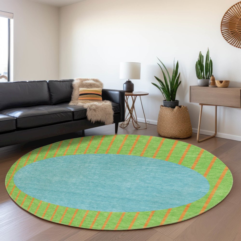 Premium Machine Washable Mayfield AMF994 Lime 8' x 8' Round Rug. Picture 5
