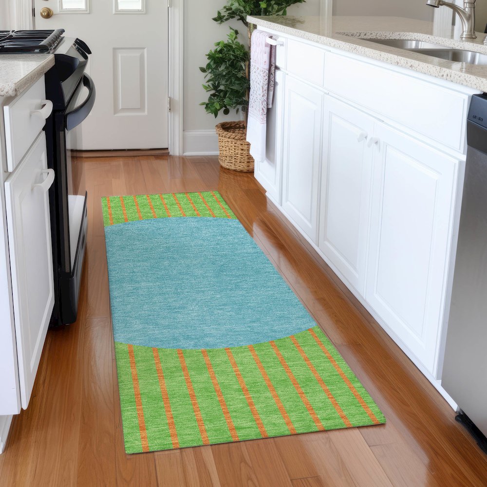 Premium Machine Washable Mayfield AMF994 Lime 2'3" x 7'6" Runner Rug. Picture 5