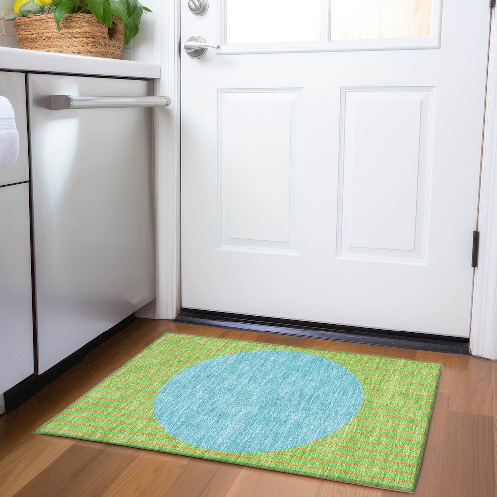 Premium Machine Washable Mayfield AMF994 Lime 1'8" x 2'6" Rug. Picture 5