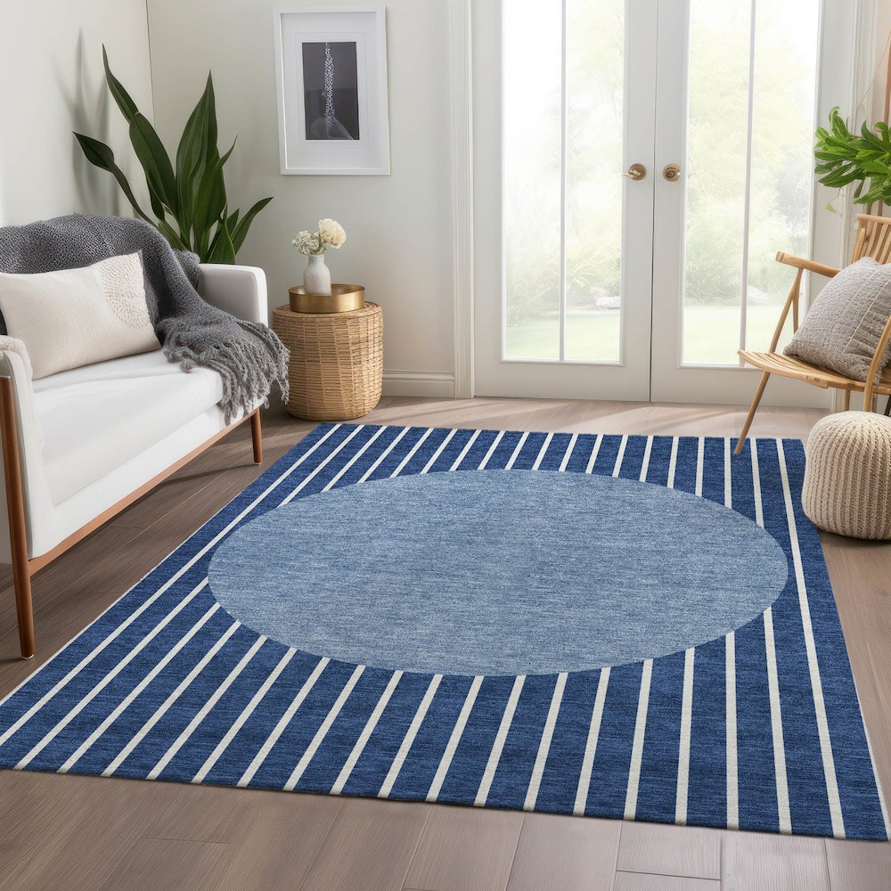 Premium Machine Washable Mayfield AMF994 Navy 2'6" x 3'10" Rug. Picture 6