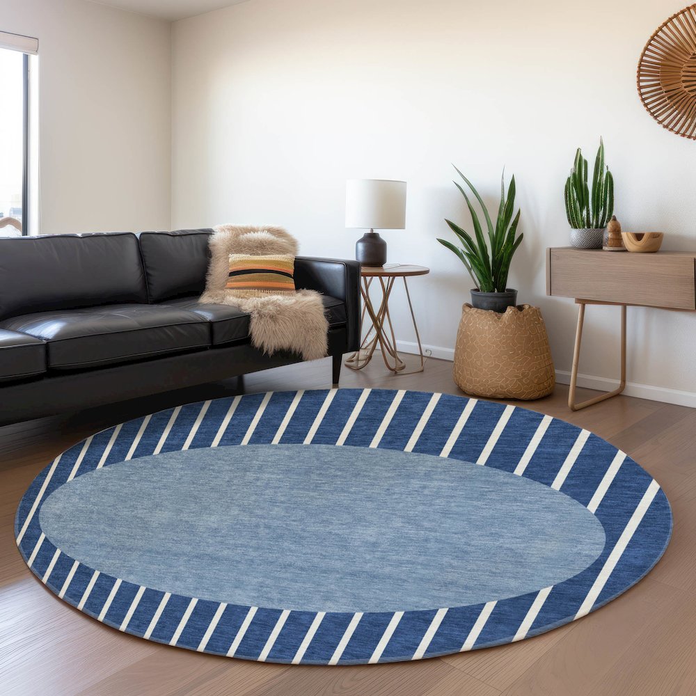 Premium Machine Washable Mayfield AMF994 Navy 8' x 8' Round Rug. Picture 5
