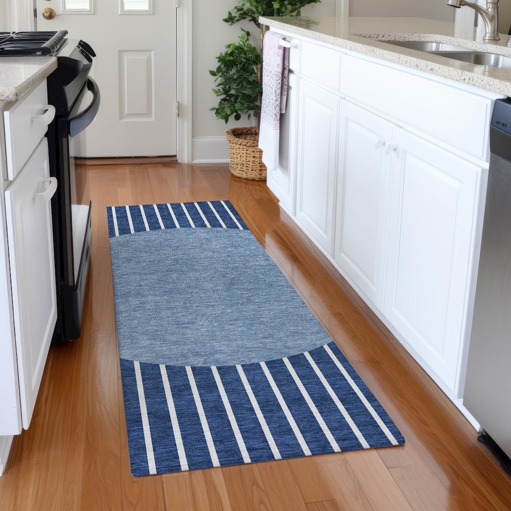 Premium Machine Washable Mayfield AMF994 Navy 2'3" x 7'6" Runner Rug. Picture 5