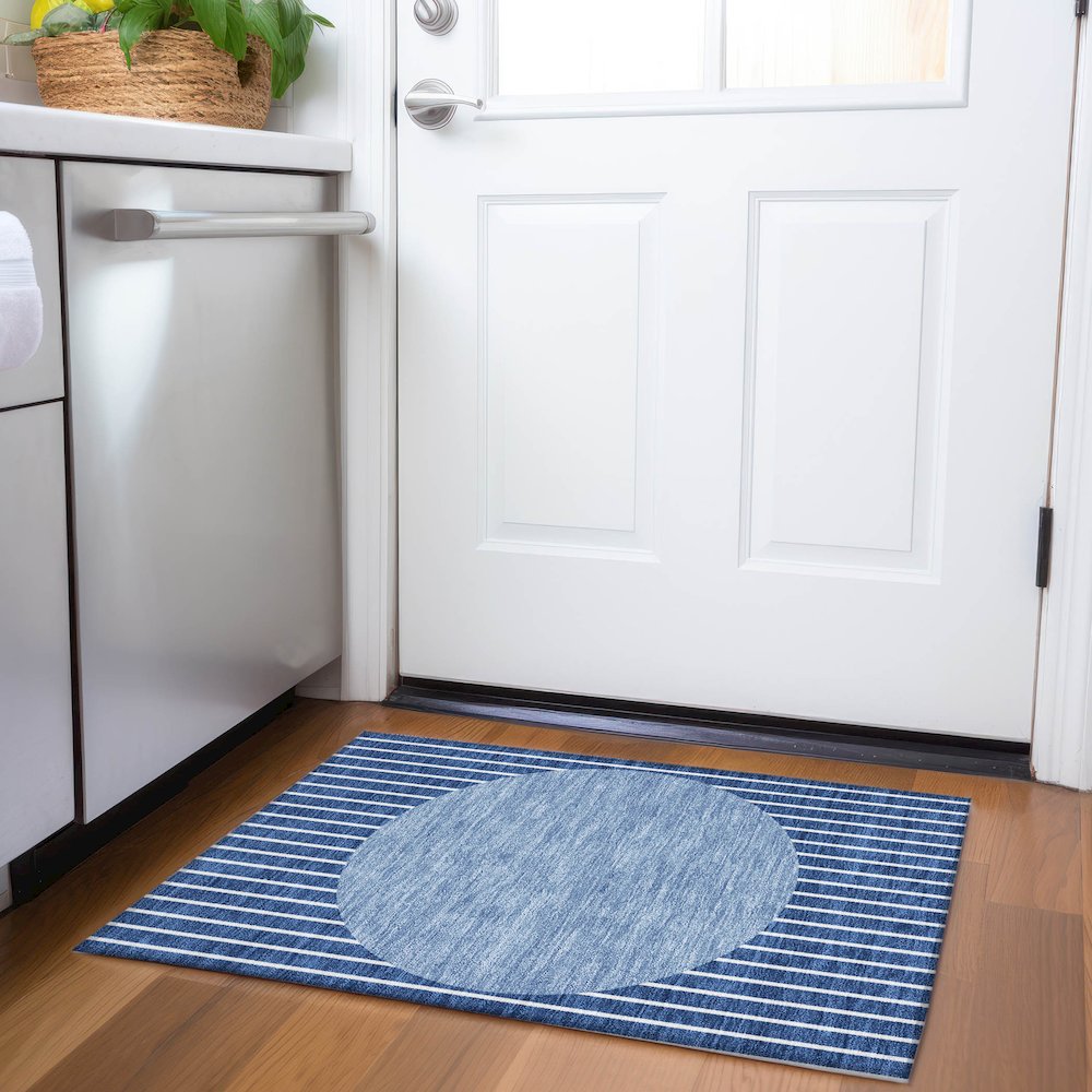 Premium Machine Washable Mayfield AMF994 Navy 1'8" x 2'6" Rug. Picture 5