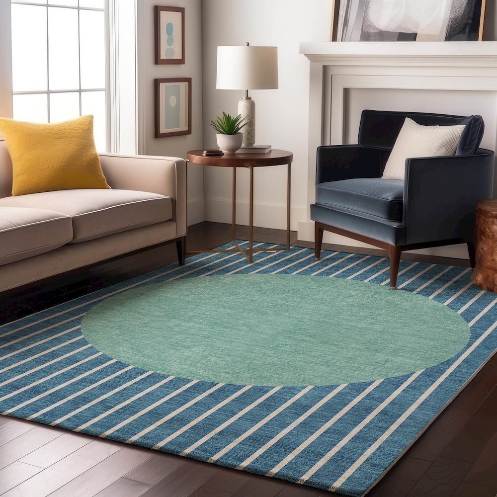 Premium Machine Washable Mayfield AMF994 Teal 2'6" x 3'10" Rug. Picture 5