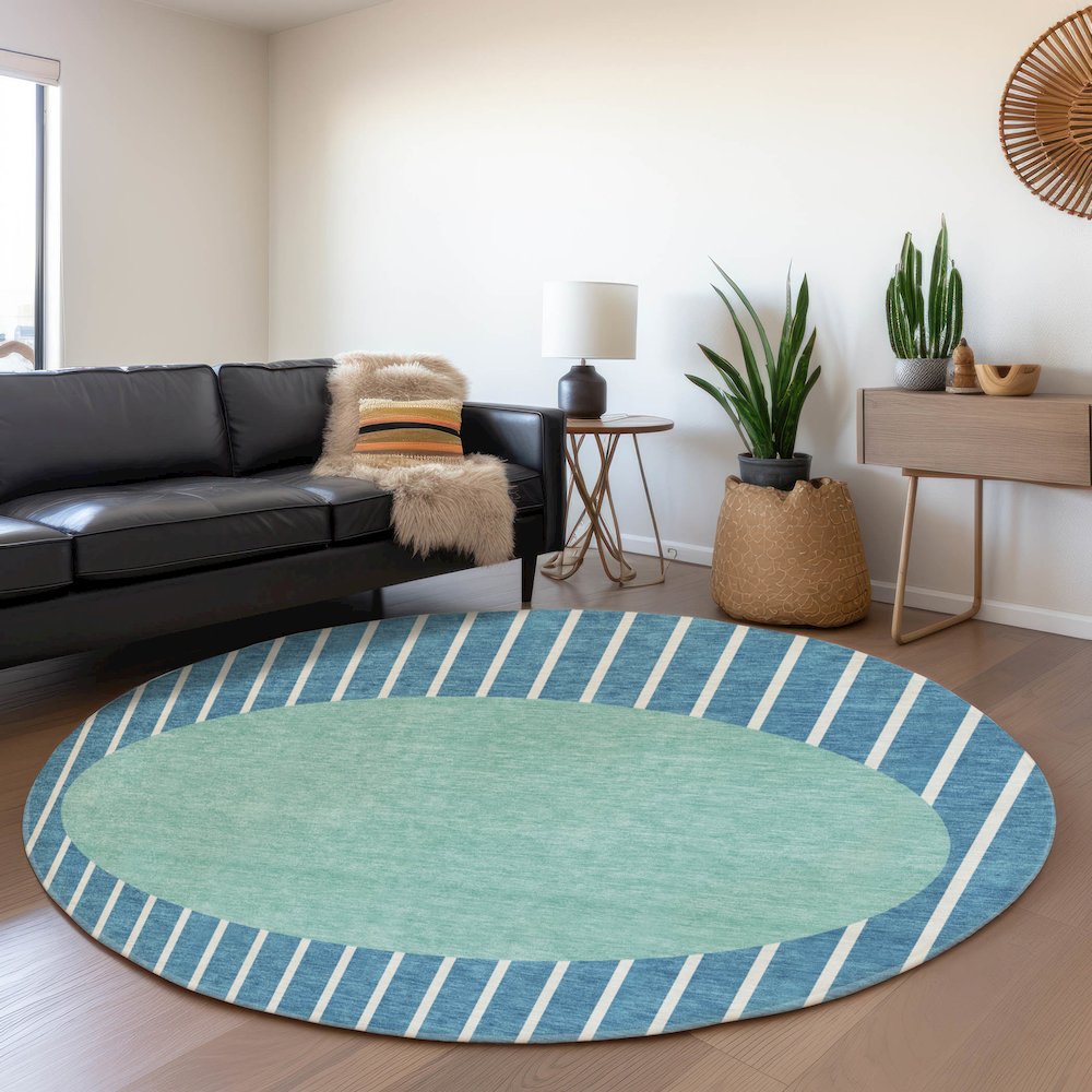Premium Machine Washable Mayfield AMF994 Teal 8' x 8' Round Rug. Picture 5