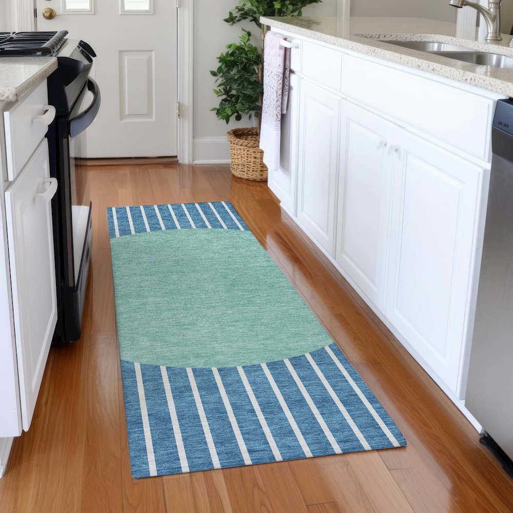 Premium Machine Washable Mayfield AMF994 Teal 2'3" x 7'6" Runner Rug. Picture 5