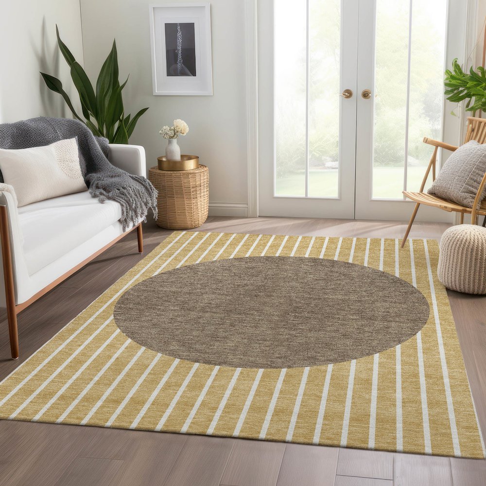 Premium Machine Washable Mayfield AMF994 Wheat 2'6" x 3'10" Rug. Picture 6