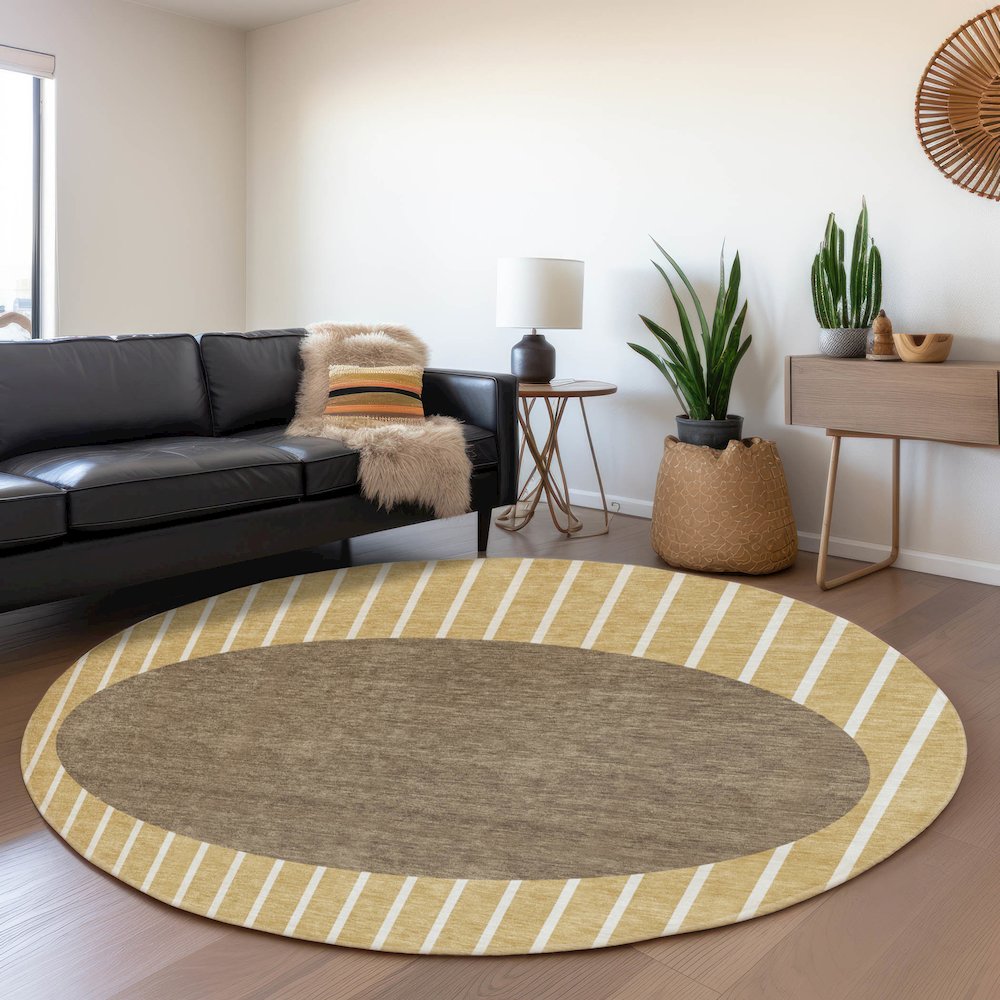 Premium Machine Washable Mayfield AMF994 Wheat 8' x 8' Round Rug. Picture 5