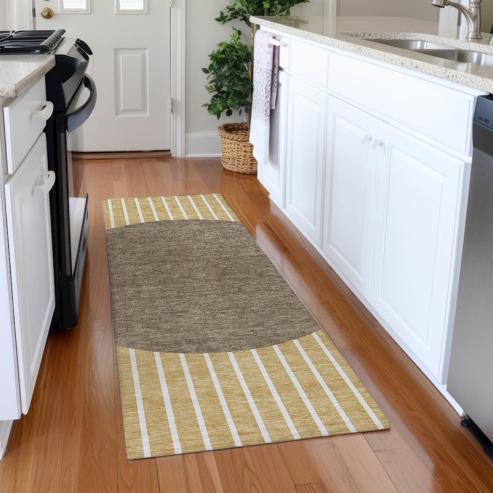 Premium Machine Washable Mayfield AMF994 Wheat 2'3" x 7'6" Runner Rug. Picture 5