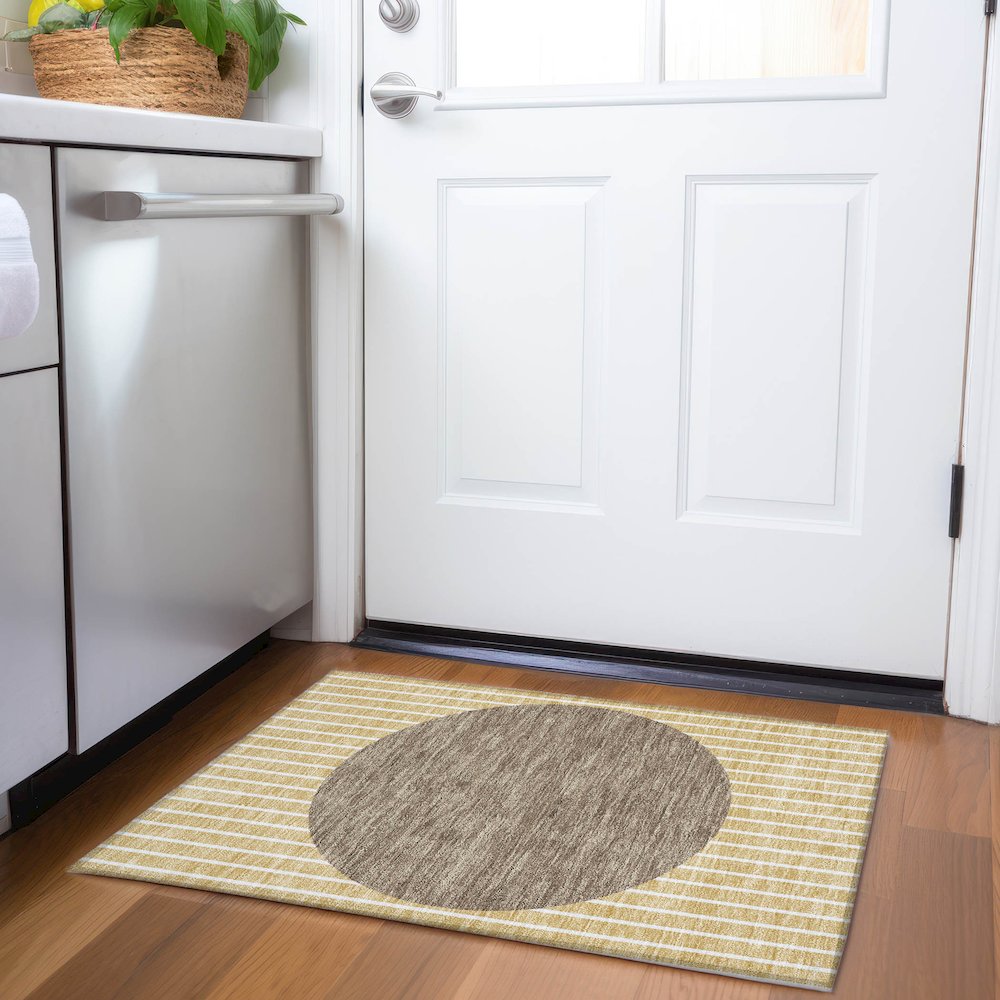 Premium Machine Washable Mayfield AMF994 Wheat 1'8" x 2'6" Rug. Picture 5