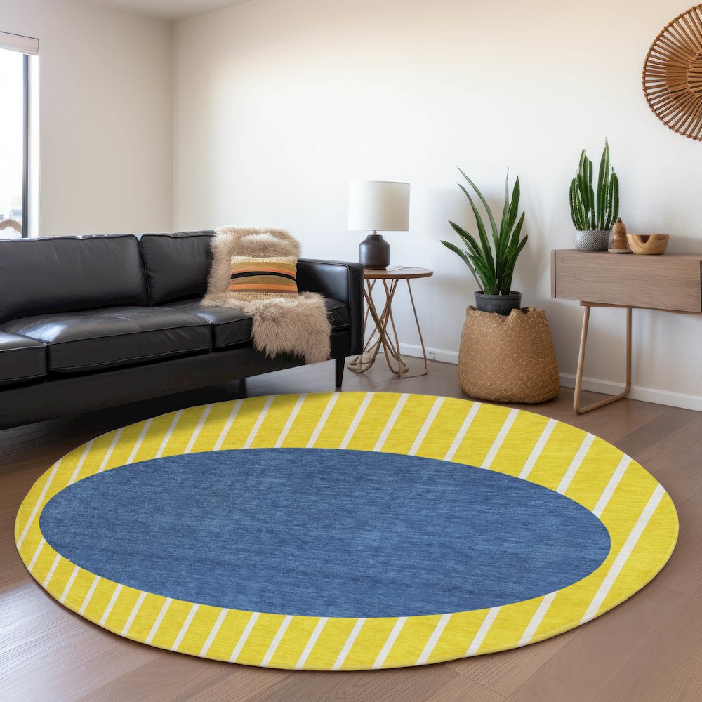 Premium Machine Washable Mayfield AMF994 Yellow 8' x 8' Round Rug. Picture 5