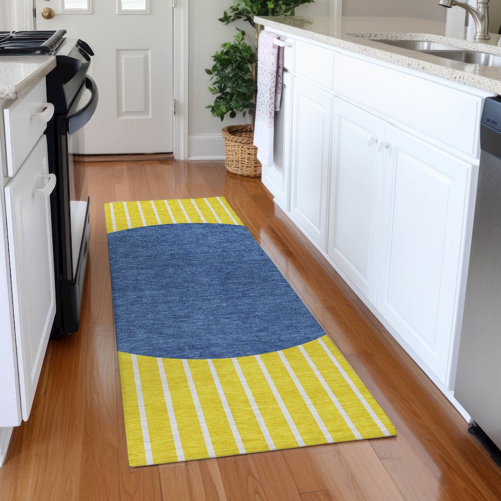 Premium Machine Washable Mayfield AMF994 Yellow 2'3" x 7'6" Runner Rug. Picture 5