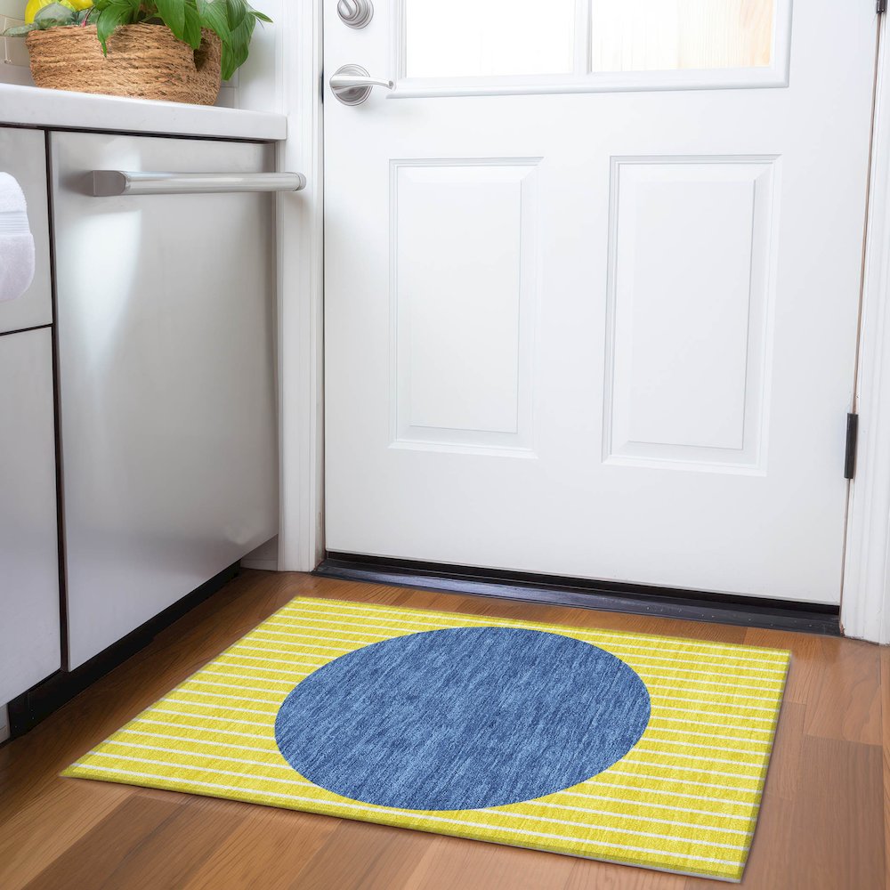 Premium Machine Washable Mayfield AMF994 Yellow 1'8" x 2'6" Rug. Picture 5