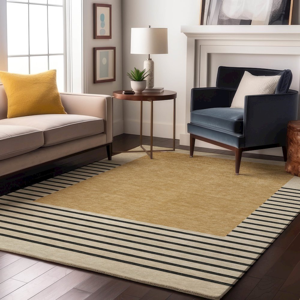 Premium Machine Washable Mayfield AMF995 Gold 2'6" x 3'10" Rug. Picture 5