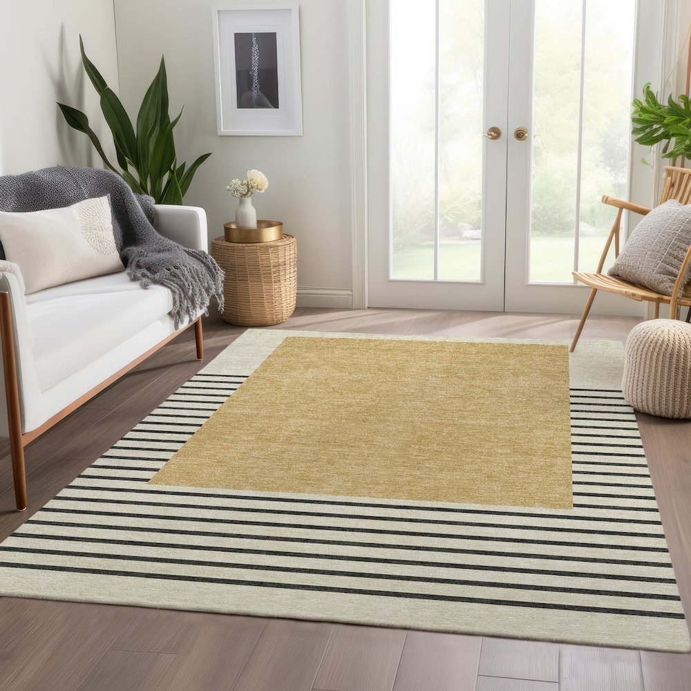 Premium Machine Washable Mayfield AMF995 Gold 2'6" x 3'10" Rug. Picture 6