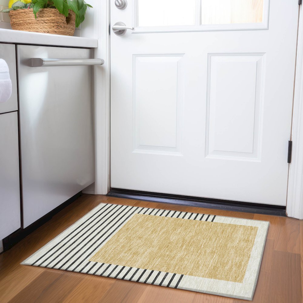 Premium Machine Washable Mayfield AMF995 Gold 1'8" x 2'6" Rug. Picture 5