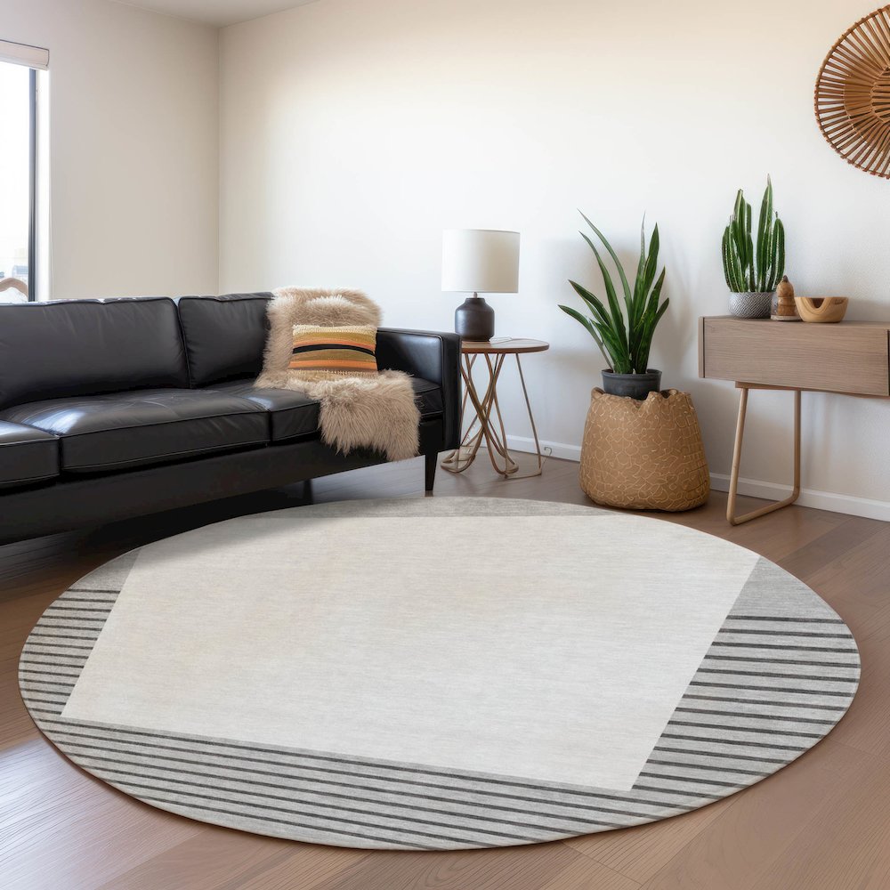 Premium Machine Washable Mayfield AMF995 Gray 8' x 8' Round Rug. Picture 5