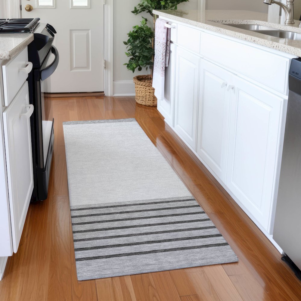 Premium Machine Washable Mayfield AMF995 Gray 2'3" x 7'6" Runner Rug. Picture 5
