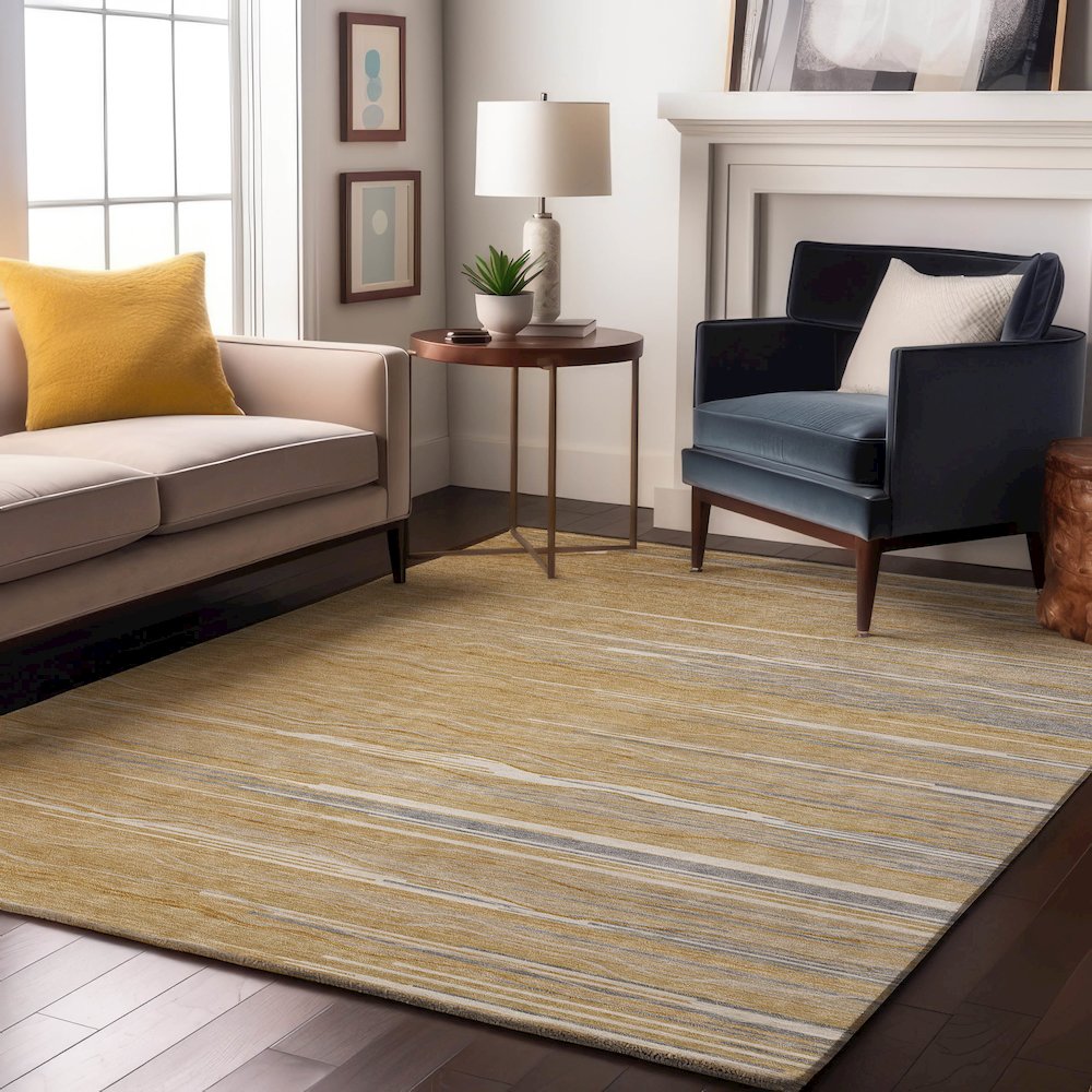 Premium Machine Washable Mayfield AMF996 Gold 2'6" x 3'10" Rug. Picture 5