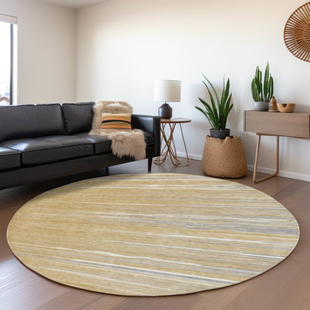 Premium Machine Washable Mayfield AMF996 Gold 8' x 8' Round Rug. Picture 5