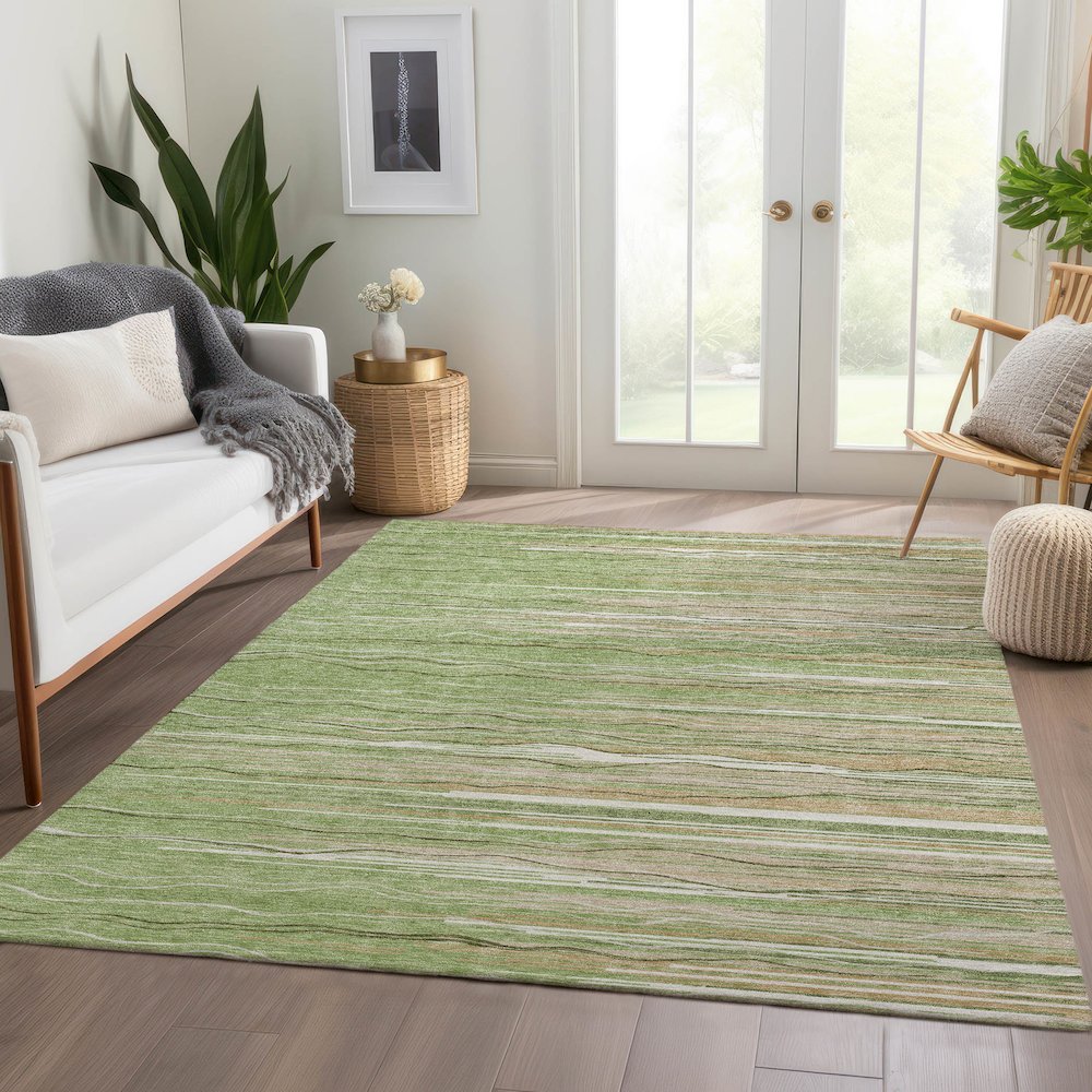 Premium Machine Washable Mayfield AMF996 Green 2'6" x 3'10" Rug. Picture 6