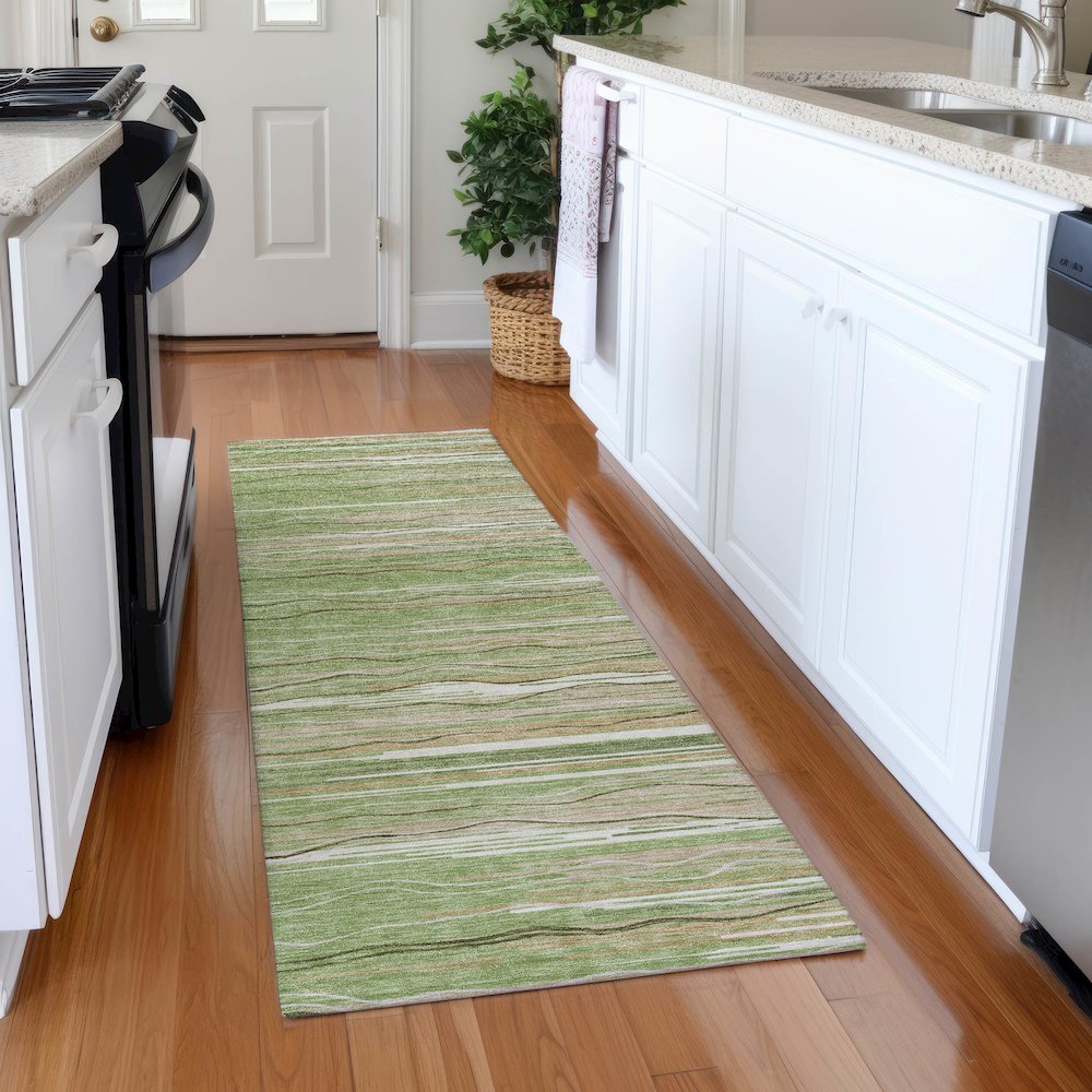 Premium Machine Washable Mayfield AMF996 Green 2'3" x 7'6" Runner Rug. Picture 5