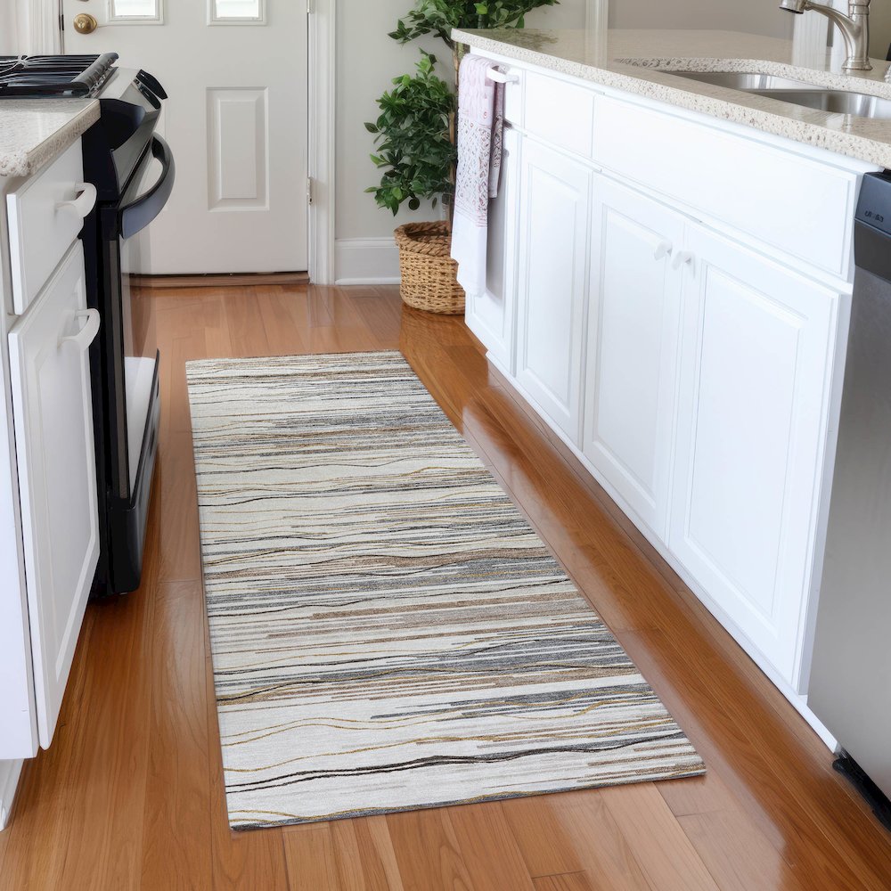 Premium Machine Washable Mayfield AMF996 Ivory 2'3" x 7'6" Runner Rug. Picture 5