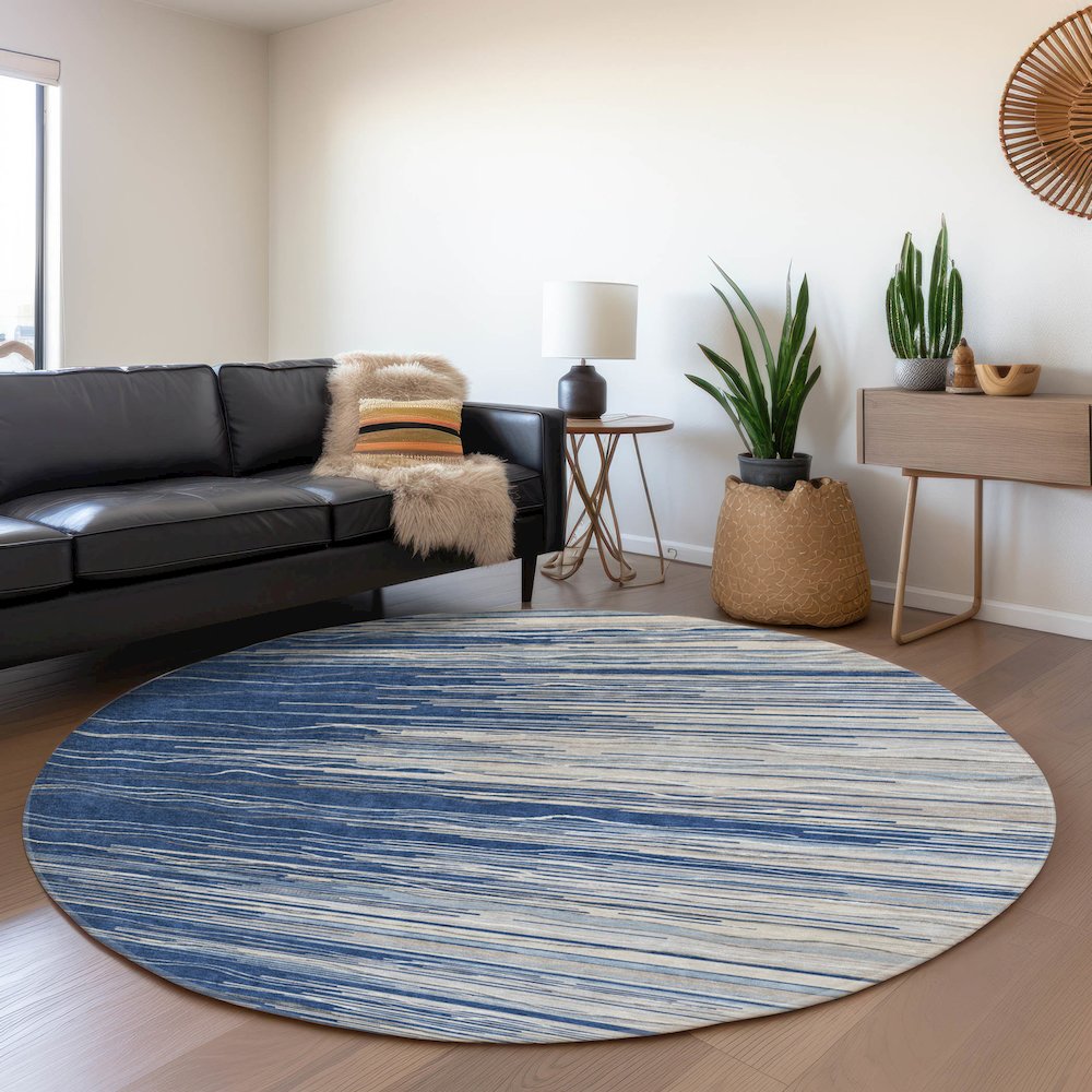 Premium Machine Washable Mayfield AMF996 Navy 8' x 8' Round Rug. Picture 5