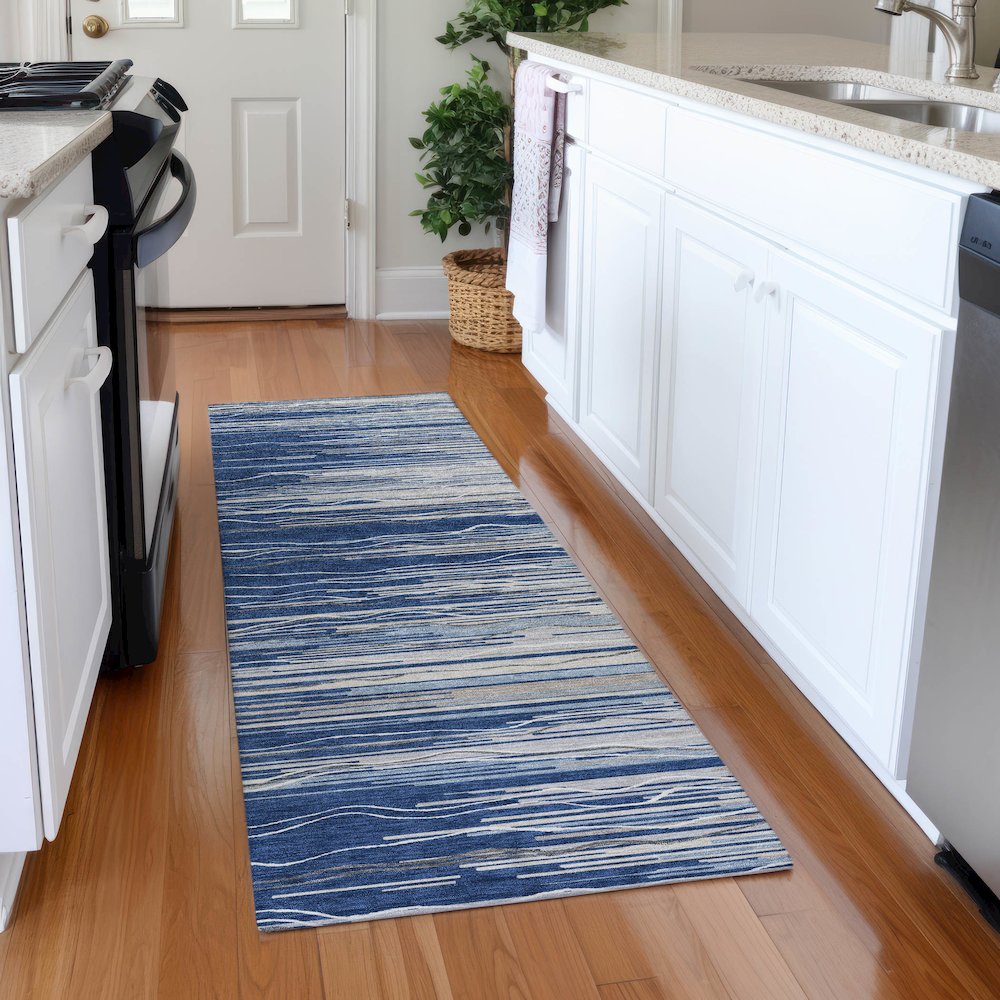Premium Machine Washable Mayfield AMF996 Navy 2'3" x 7'6" Runner Rug. Picture 5