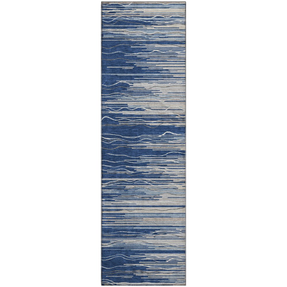 Premium Machine Washable Mayfield AMF996 Navy 2'3" x 7'6" Runner Rug. Picture 1