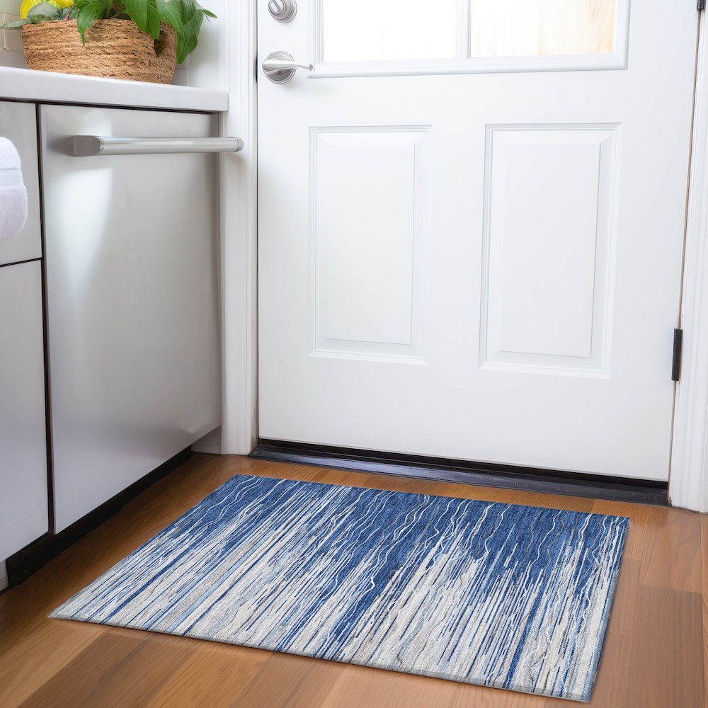 Premium Machine Washable Mayfield AMF996 Navy 1'8" x 2'6" Rug. Picture 5