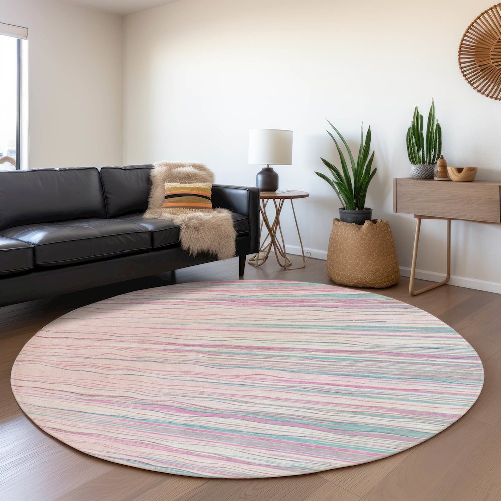 Premium Machine Washable Mayfield AMF996 Pink 8' x 8' Round Rug. Picture 5