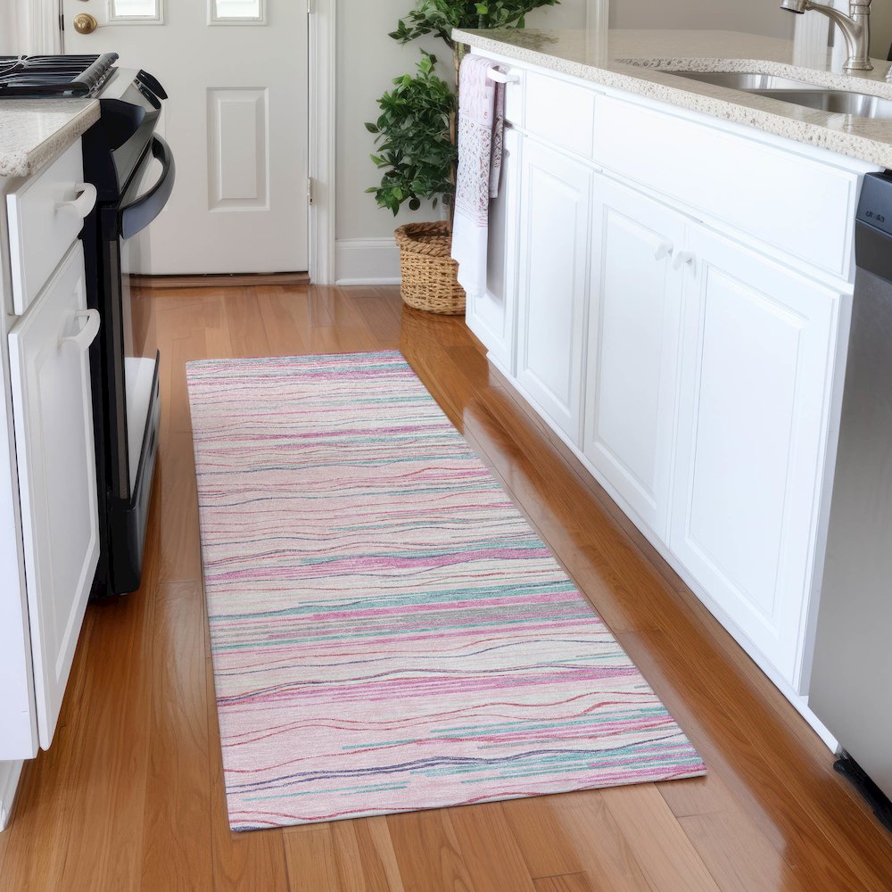 Premium Machine Washable Mayfield AMF996 Pink 2'3" x 7'6" Runner Rug. Picture 5