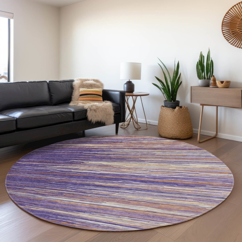 Premium Machine Washable Mayfield AMF996 Purple 8' x 8' Round Rug. Picture 5